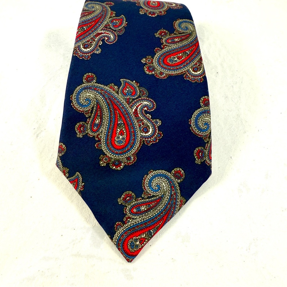Vintage Dior Navy and Red Paisley Silk Tie, Made in USA, Designer, Classic
